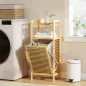 Armario de Baño Estrecho de Bambú con 2 Estantes Abiertos Cesto Extraíble y Diseño con Listones 40x30x95 cm Natural Armario de Baño Estrecho de Bambú con 2 Estantes Abiertos Cesto Extraíble y Diseño con Listones 40x30x95 cm Natural