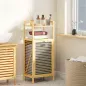 Armario de Baño Estrecho de Bambú con 2 Estantes Abiertos Cesto Extraíble y Diseño con Listones 40x30x95 cm Natural Armario de Baño Estrecho de Bambú con 2 Estantes Abiertos Cesto Extraíble y Diseño con Listones 40x30x95 cm Natural