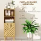Armario de Baño Estrecho Mueble Auxiliar de Baño con 2 Estantes Abiertos Puerta y Patas de Bambú 32x30x90 cm Natural