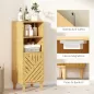 Armario de Baño Estrecho Mueble Auxiliar de Baño con 2 Estantes Abiertos Puerta y Patas de Bambú 32x30x90 cm Natural