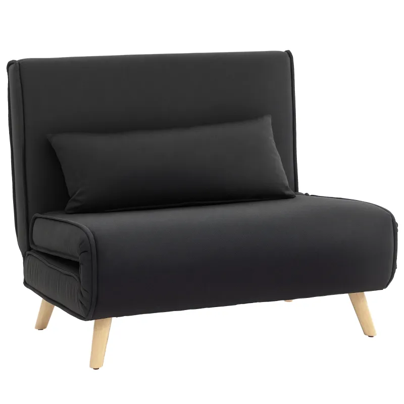 Sillón Cama Plegable con Respaldo Ajustable en 6 Posiciones Almohada Acolchada Carga 350 kg 94x78x80 cm Negro