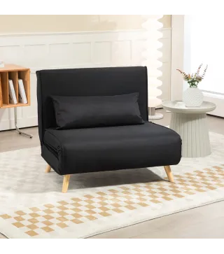 Sillón Cama Plegable con Respaldo Ajustable en 6 Posiciones Almohada Acolchada Carga 350 kg 94x78x80 cm Negro