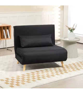 Sillón Cama Plegable con Respaldo Ajustable en 6 Posiciones Almohada Acolchada Carga 350 kg 94x78x80 cm Negro
