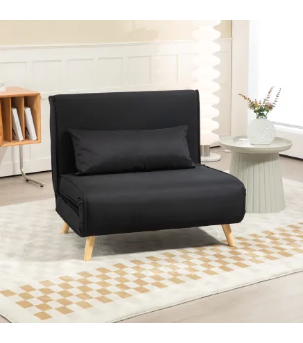 Sillón Cama Plegable con Respaldo Ajustable en 6 Posiciones Almohada Acolchada Carga 350 kg 94x78x80 cm Negro