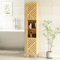 Columna de Baño Estrecha con Puertas y Patas de Bambú Estantes Ajustables Compartimento Abierto 32x30x170 cm Natural