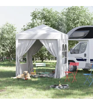 Cenador de Jardín 2x2m con 4 Paredes Laterales Tela Oxford 2 Puertas 2 Ventanas y Bolsa de Transporte Impermeable Blanco