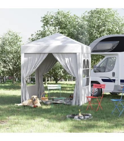 Cenador de Jardín 2x2m con 4 Paredes Laterales Tela Oxford 2 Puertas 2 Ventanas y Bolsa de Transporte Impermeable Blanco