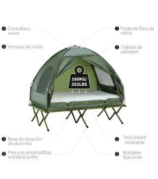 Cama Doble de Camping con Tienda