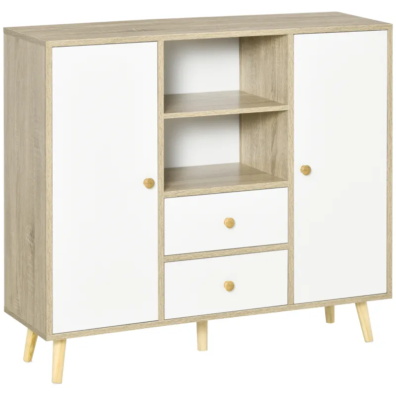 Aparador de Salón con 2 Puertas 2 Cajones y 2 Estantes Abiertos Mueble Auxiliar de Almacenaje para Cocina Recibidor 100x30x85 cm