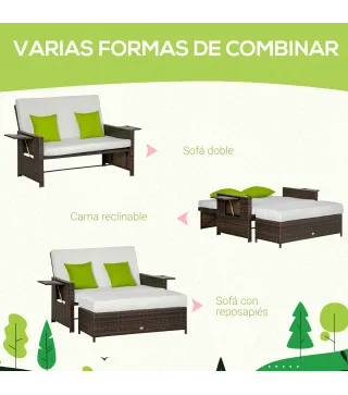 Sofá de Ratán con Reposapiés