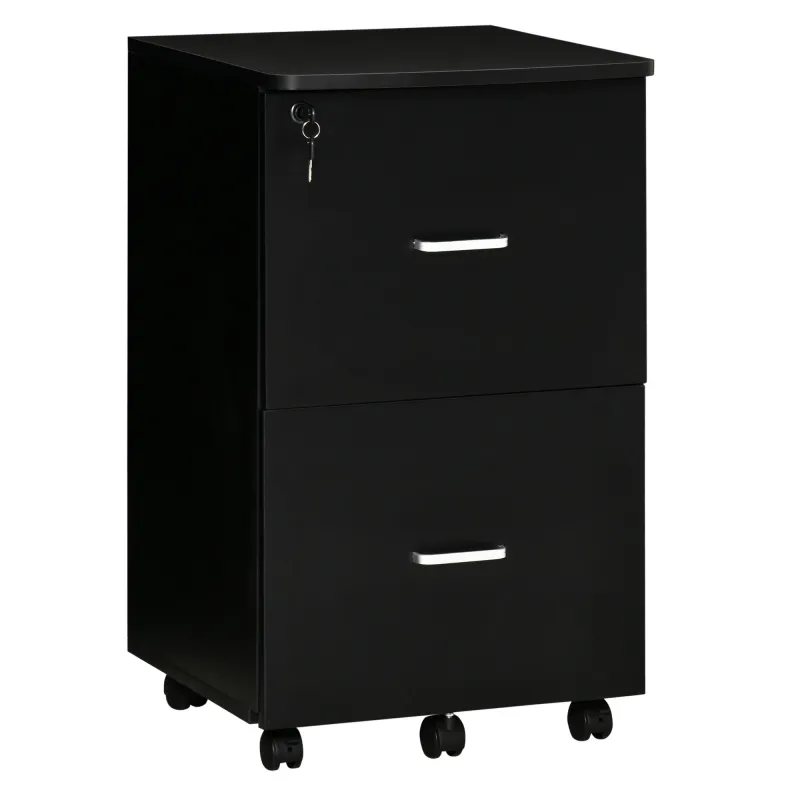Cajonera de Oficina Mueble Auxiliar con 2 Cajones Cierre con Llave para Estudio Despacho 43x45x72 cm Negro
