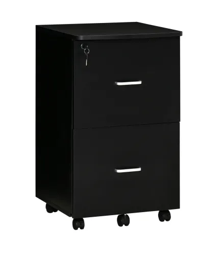 Cajonera de Oficina Mueble Auxiliar con 2 Cajones Cierre con Llave para Estudio Despacho 43x45x72 cm Negro