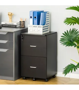 Cajonera de Oficina Mueble Auxiliar con 2 Cajones Cierre con Llave para Estudio Despacho 43x45x72 cm Negro