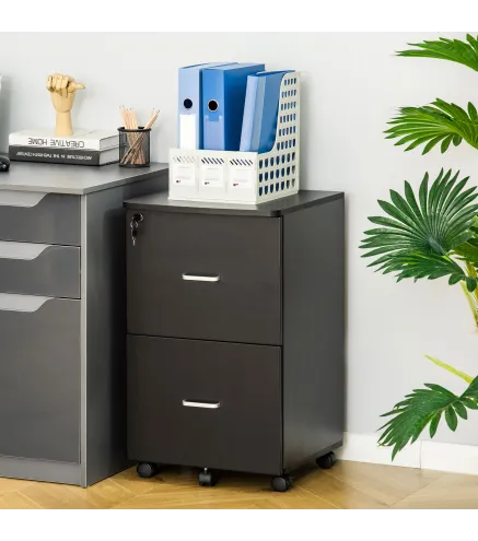 Cajonera de Oficina Mueble Auxiliar con 2 Cajones Cierre con Llave para Estudio Despacho 43x45x72 cm Negro