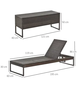 Conjunto 2 Tumbonas y 1 Mesa de Ratán