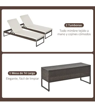 Conjunto 2 Tumbonas y 1 Mesa de Ratán