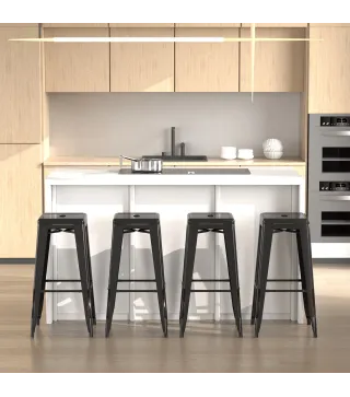 Conjunto de 4 Taburetes de Bar Estilo Industrial Apilables y con Reposapiés Aptos para Interiores y Exteriores 43x43x76 cm Carga