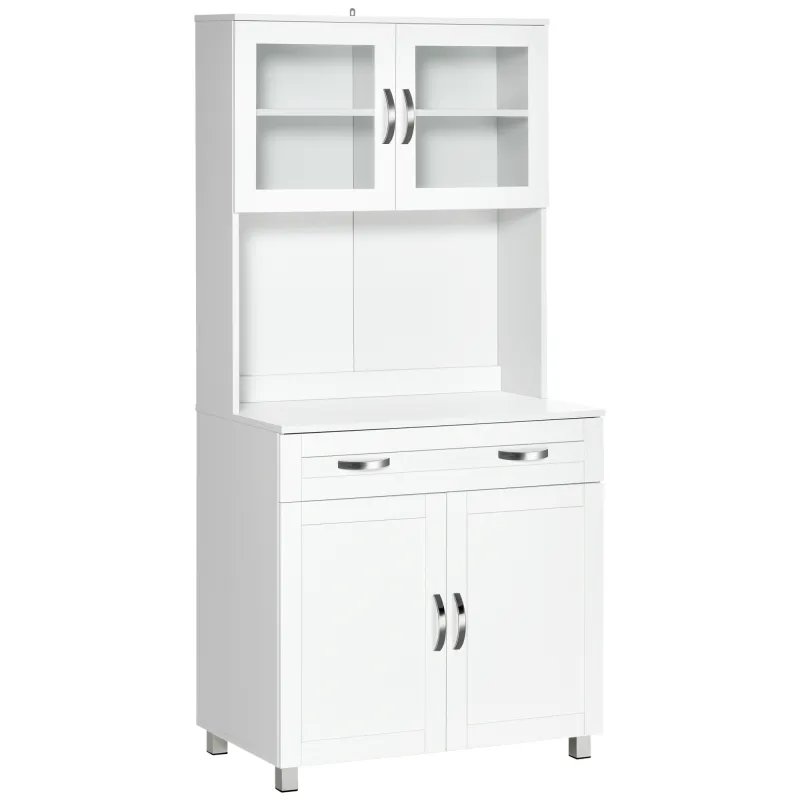 Mueble Aparador auxiliar de Cocina Alacena Armario de Comedor con Estantes Interiores Ajustables y Cajón 80x48x170 cm Blanco Mueble Aparador auxiliar de Cocina Alacena Armario de Comedor con Estantes Interiores Ajustables y Cajón 80x48x170 cm Blanco
