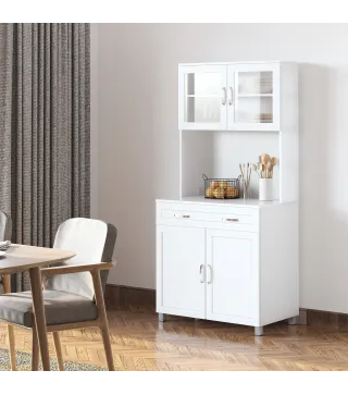 Mueble Aparador auxiliar de Cocina Alacena Armario de Comedor con Estantes Interiores Ajustables y Cajón 80x48x170 cm Blanco