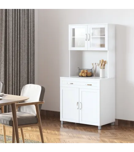 Mueble Aparador auxiliar de Cocina Alacena Armario de Comedor con Estantes Interiores Ajustables y Cajón 80x48x170 cm Bl