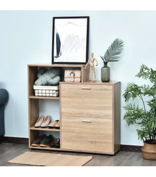 Zapatero de Madera con Estantería y Cubos Armario para Zapatos de Entrada Pasillo 101.5x25.5x98cm