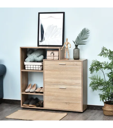 Zapatero de Madera con Estantería y Cubos Armario para Zapatos de Entrada Pasillo 101.5x25.5x98cm