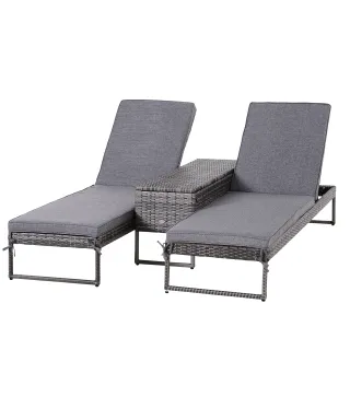 Conjunto 2 Tumbonas y 1 Mesa de Ratán