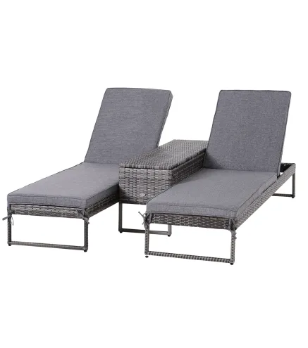 Conjunto 2 Tumbonas y 1 Mesa de Ratán