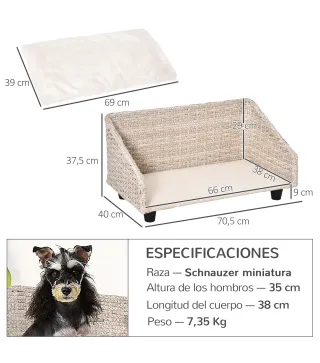 Sofá Cama de Mimbre para Mascotas