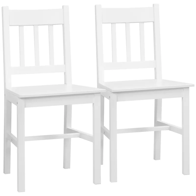 Juego de 2 Sillas de Comedor Blancas Silla de Cocina con Respaldo de Listones Marco de Madera de Pino 41x46,5x85,5 cm