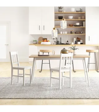 Juego de 2 Sillas de Comedor Blancas Silla de Cocina con Respaldo de Listones Marco de Madera de Pino 41x46,5x85,5 cm