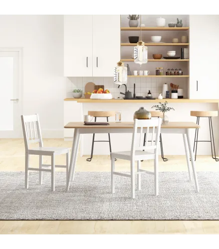 Juego de 2 Sillas de Comedor Blancas Silla de Cocina con Respaldo de Listones Marco de Madera de Pino 41x46,5x85,5 cm