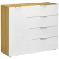Aparador de Salón Cajonera y Cómoda con 4 Cajones Puerta y Estantes Ajustables 105x35x92 cm Blanco y Natural