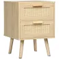Mesita de Noche Estilo Cannage Mesilla de Noche con 2 Cajones y Patas de Madera para Salón Dormitorio 40x40x56cm Natural