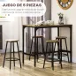 Set de Mesa Bar y 4 Taburetes Muebles Altos con Mesa de 110x50x89,5 cm y Taburetes de Ø30x60,5 cm Negro y Madera