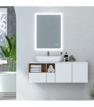 Espejo de Baño con Luces LED 70x50 cm Antivaho con Luces Retroiluminado 3 Colores Función de Memoria Interruptor Táctil