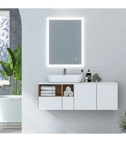 Espejo de Baño con Luces LED 70x50 cm Antivaho con Luces Retroiluminado 3 Colores Función de Memoria Interruptor Táctil