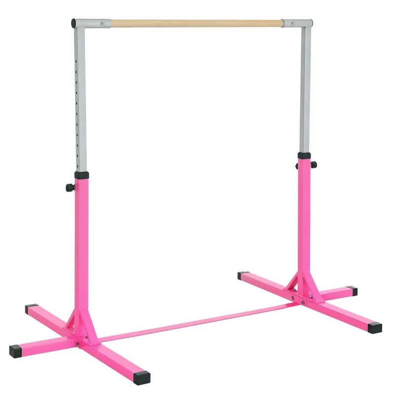 Barra de Gimnasia para Niños de +3 Años Barra de Entrenamiento Altura Ajustable 92-150 cm Carga 75 kg 194x121x150cm Rosa