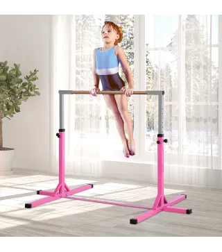 Barra de Gimnasia para Niños de +3 Años Barra de Entrenamiento Altura Ajustable 92-150 cm Carga 75 kg 194x121x150cm Rosa