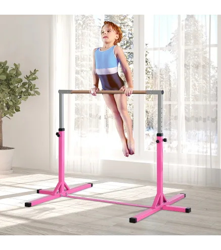 Barra de Gimnasia para Niños de +3 Años Barra de Entrenamiento Altura Ajustable 92-150 cm Carga 75 kg 194x121x150cm Rosa