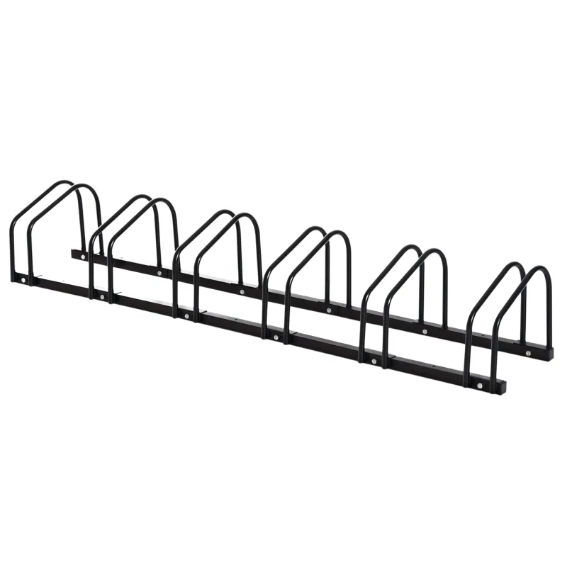Aparcamiento para 6 Bicicletas Soporte de Acero para Aparcar Bicicletas en el Suelo o Pared 179x33x27 cm Negro
