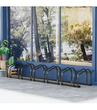 Aparcamiento para 6 Bicicletas Soporte de Acero para Aparcar Bicicletas en el Suelo o Pared 179x33x27 cm Negro
