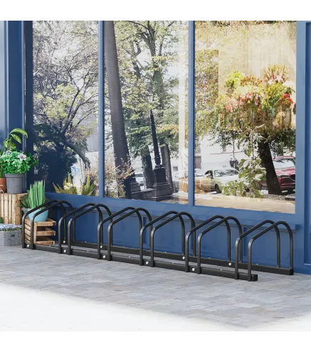 Aparcamiento para 6 Bicicletas Soporte de Acero para Aparcar Bicicletas en el Suelo o Pared 179x33x27 cm Negro