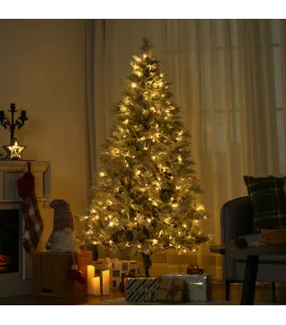 Árbol de Navidad Artificial 180 cm con 300 Luces LED Blancas Cálidas con 577 Ramas Apertura Automática Base Plegable