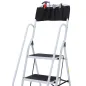 Escalera Plegable de 4 Peldaños Escalera de Tijera con Apoyabrazos y Portaherramientas 50x83x155 cm Blanco y Negro