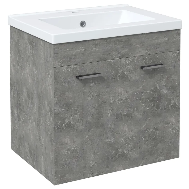 Mueble de Baño con Lavabo Cerámico Armario Bajo de Lavabo de Pared con 2 Puertas Estante Ajustable 60x45,5x60 cm Gris