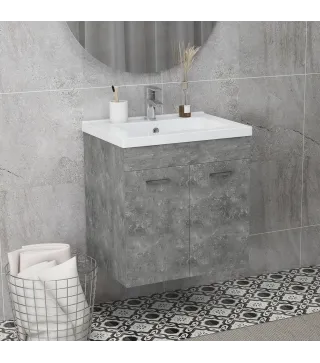 Mueble de Baño con Lavabo Cerámico Armario Bajo de Lavabo de Pared con 2 Puertas Estante Ajustable 60x45,5x60 cm Gris