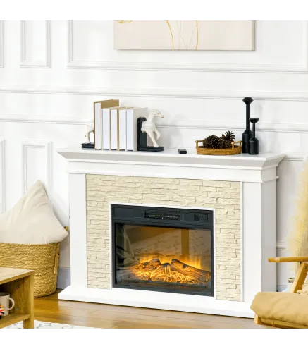 Chimenea Eléctrica con Calefacción 1800W Efecto de Llama con Control Remoto Temporizador 120x24x80 cm Blanco