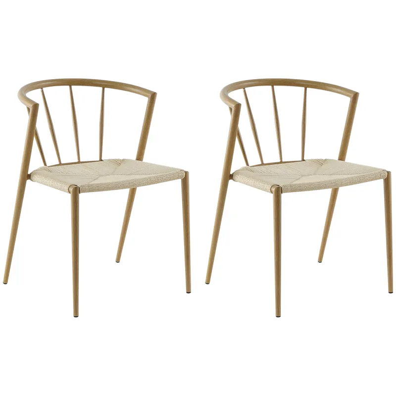 Pack de 2 Sillas de Comedor Moderno con Asiento de Cuerda de Papel Sillas de Cocina Apilables 51x51x71 cm Roble y Crema