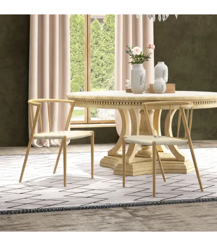 Pack de 2 Sillas de Comedor Moderno con Asiento de Cuerda de Papel Sillas de Cocina Apilables 51x51x71 cm Roble y Crema